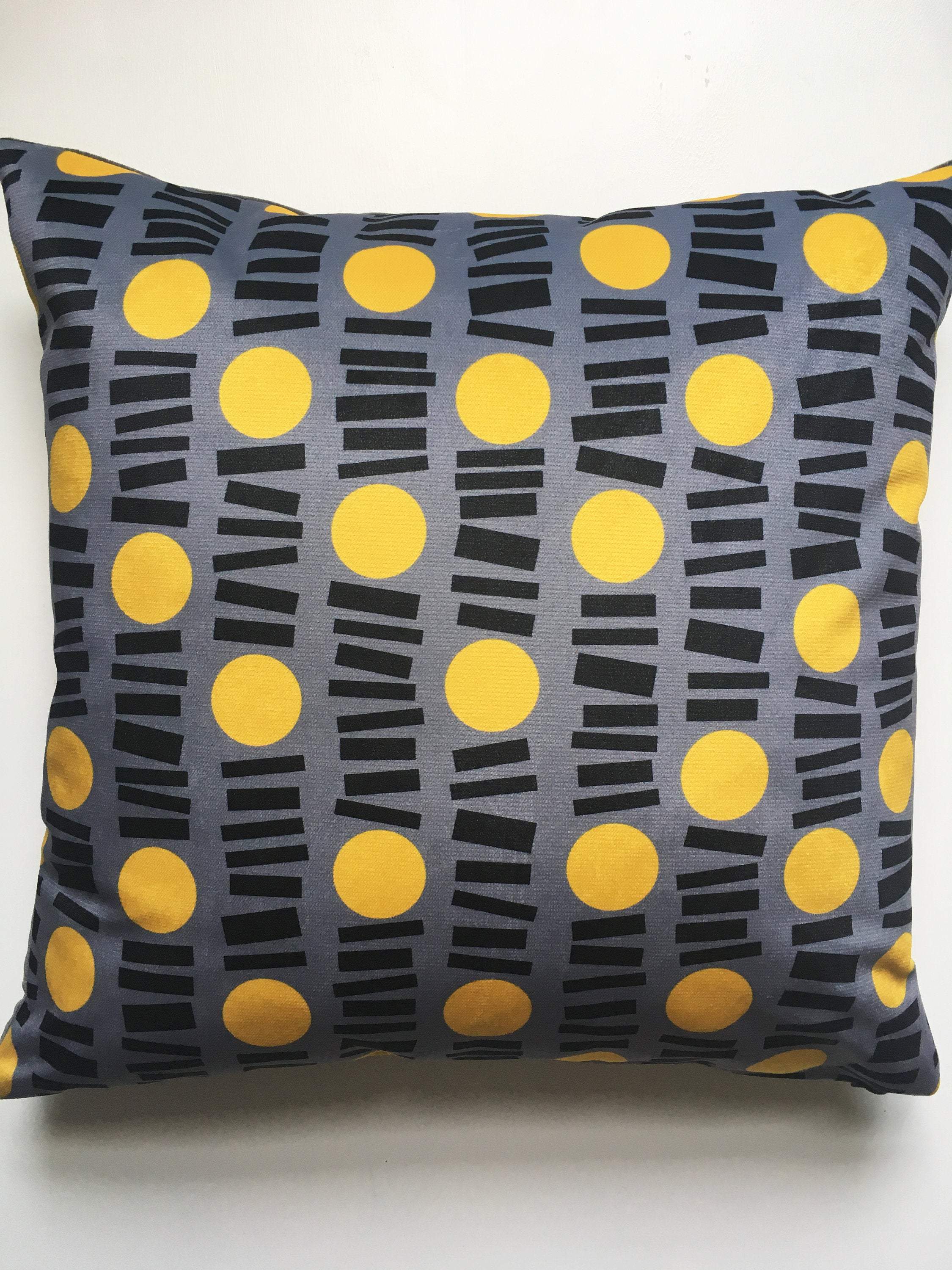 Little Lines Square velvet cushion in Yellow