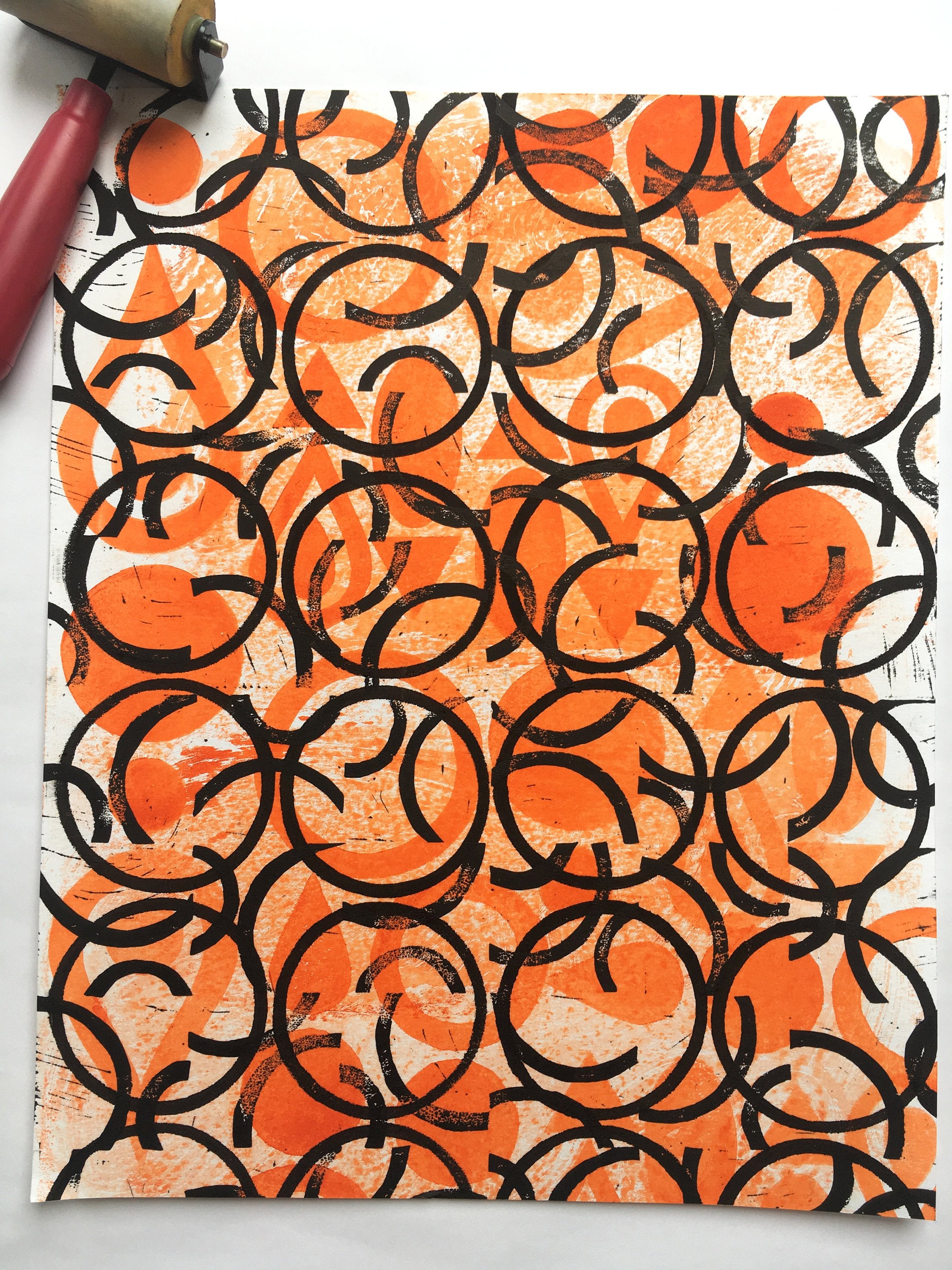 Orange linocut print