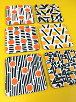 Load image into Gallery viewer, 6 square coaster set - yellow and orange
