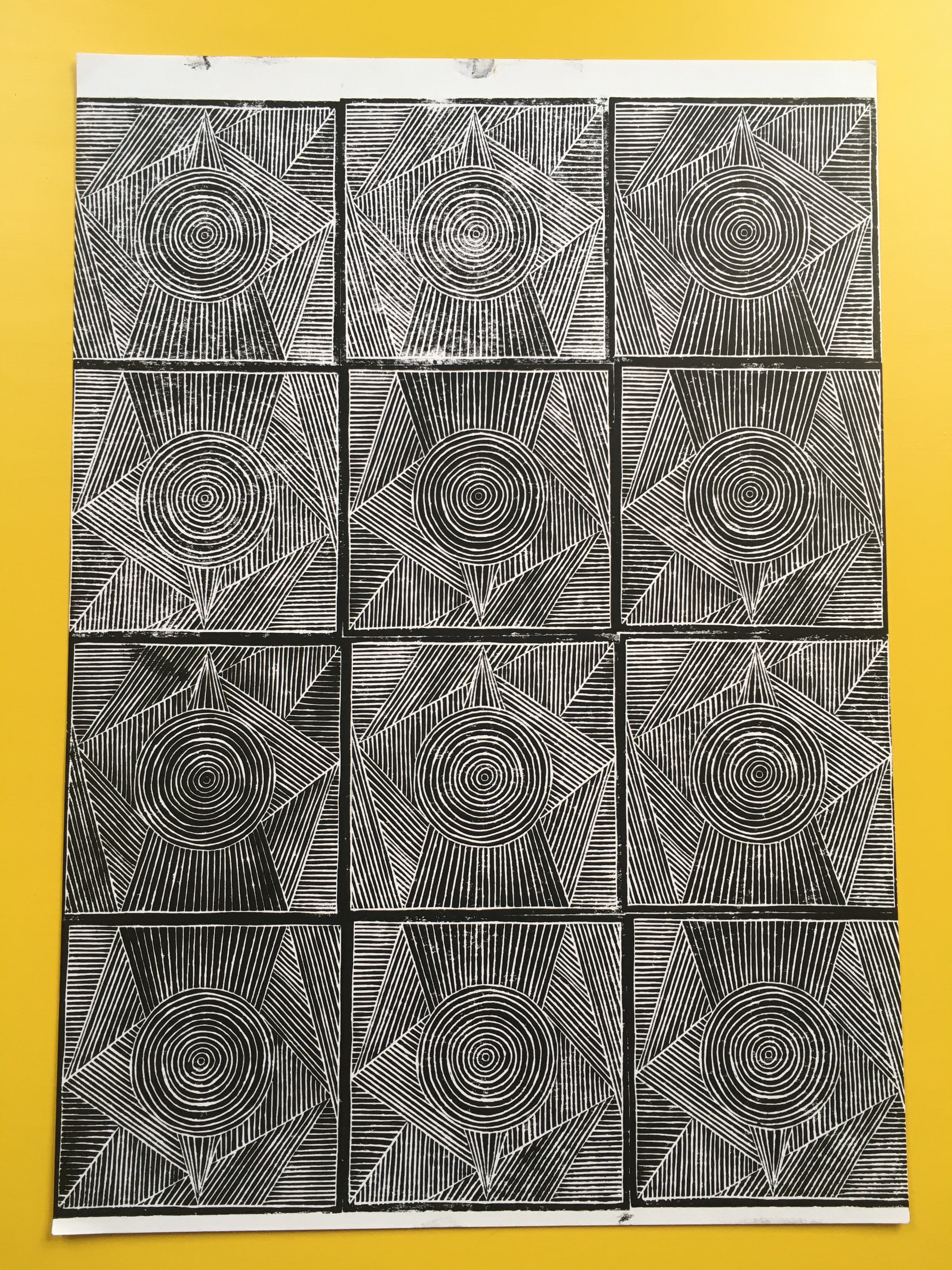 Dimensional A3 linocut print (marks)