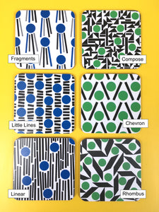 Green square cork and melamine coasters set, made in the UK