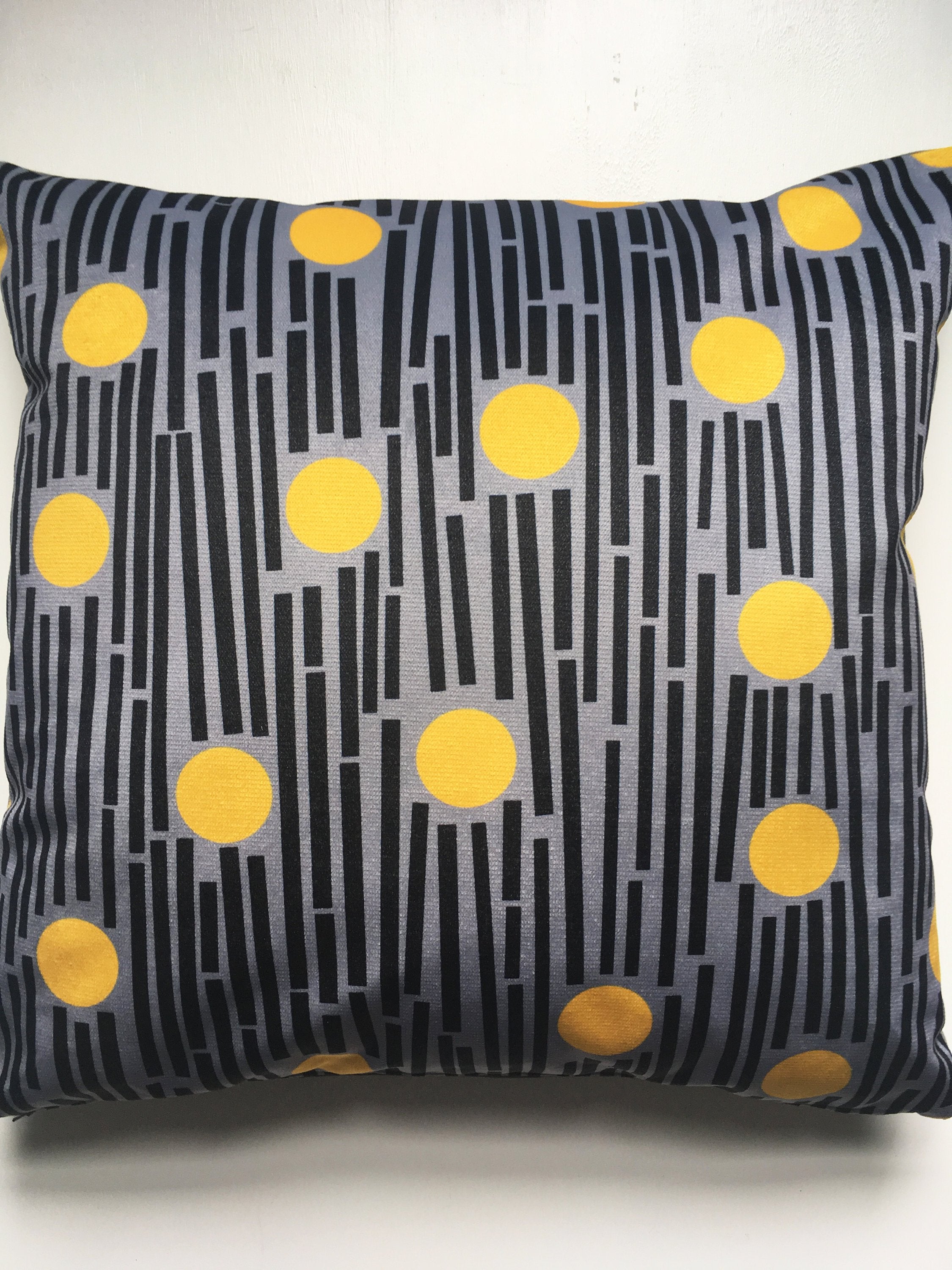 Linear square velvet cushion in Yellow