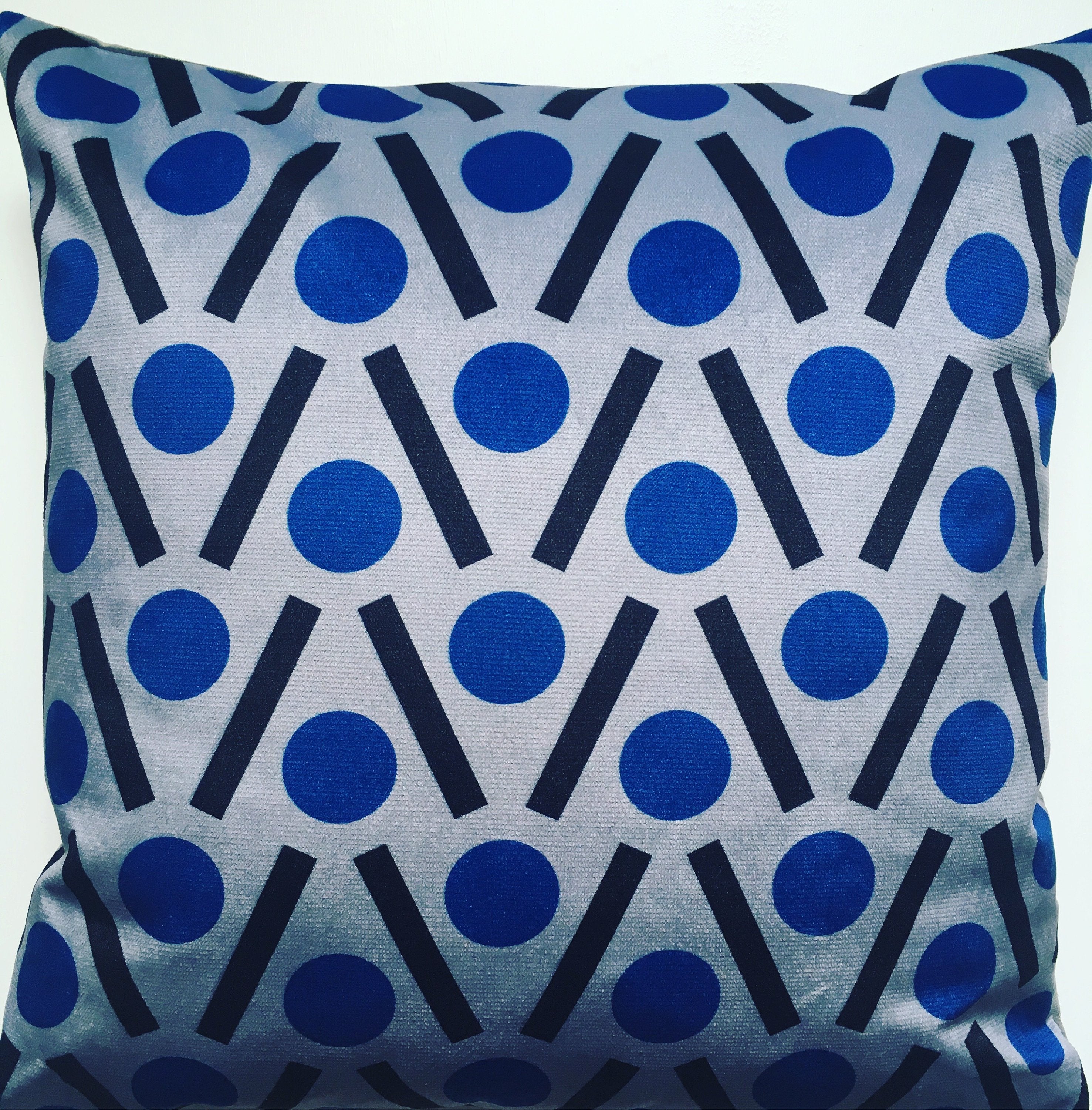 Chevron Square Velvet cushion in Blue