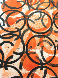 Orange linocut print